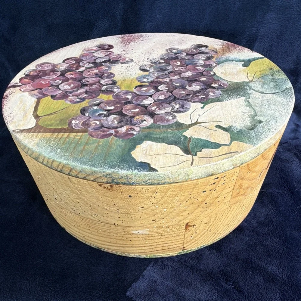 Nuri Design Handpainted Grape Wood Jewelry Trinket Storage Box 8x3